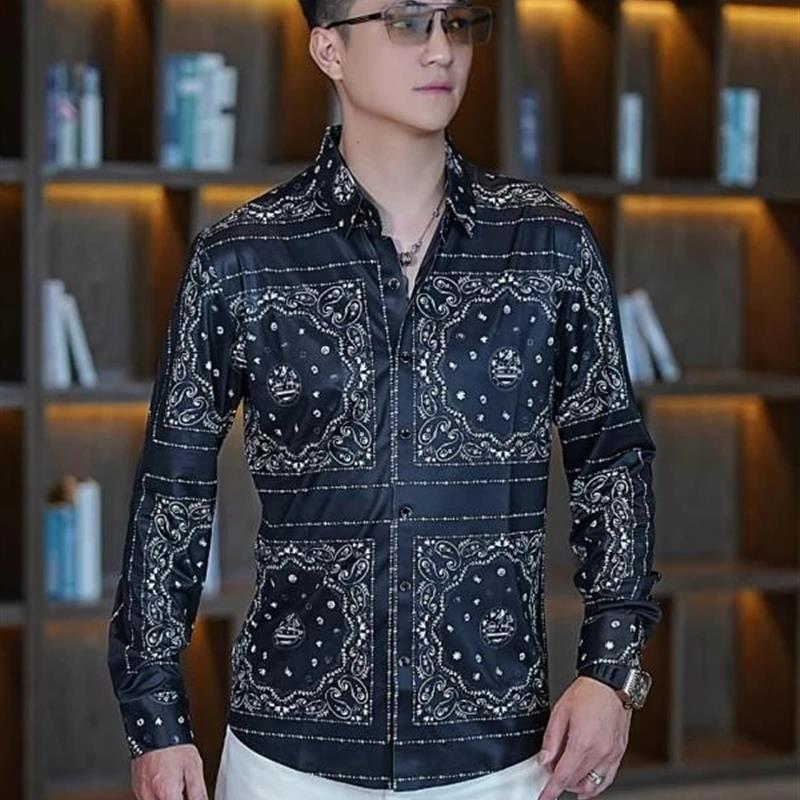 嘉禾轻奢鞋服2S025新款男士长袖冰D丝q衬衫潮流秋季轻奢修身男款