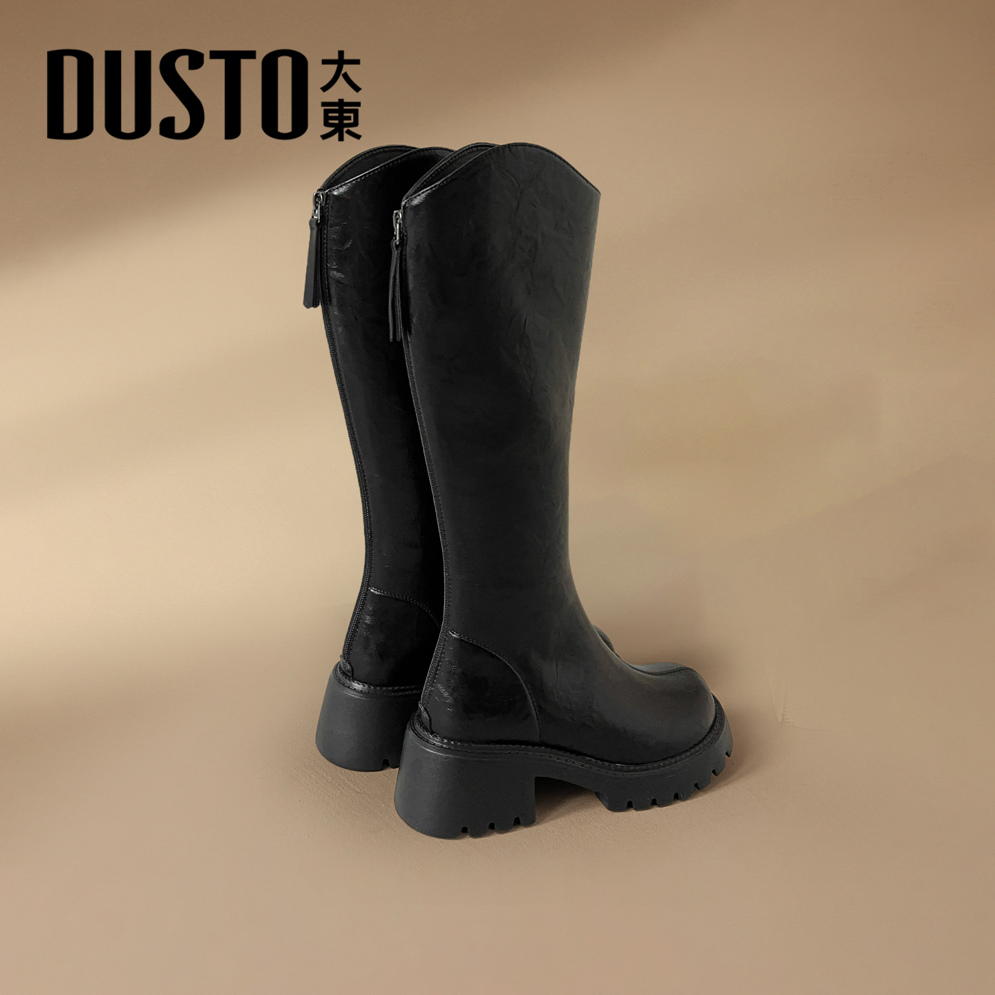 大东厚底长筒靴女2025新款冬季爆款巨好看黑色靴子长靴高筒骑士靴