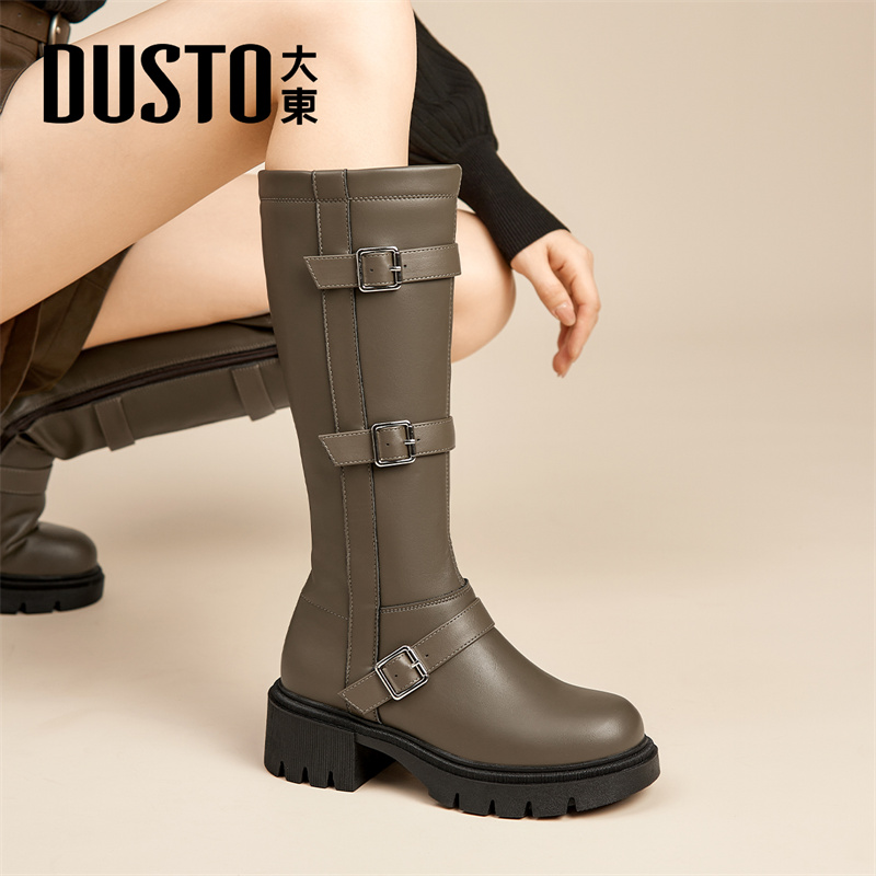 大东官方厚底长筒靴女2025新款冬季爆款高筒长靴设计感小众骑士靴