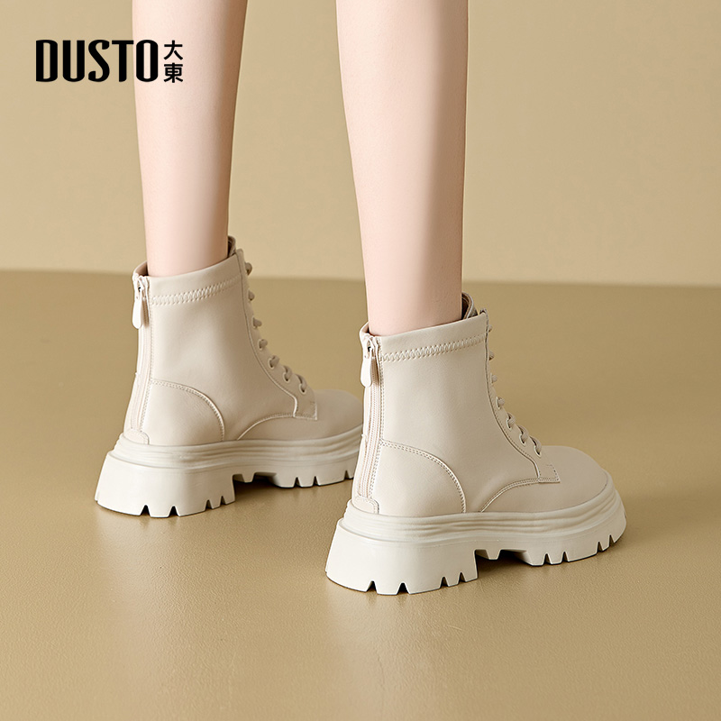 大东官方厚底马丁靴女款2025新款冬季高级感炸街靴子白色增高短靴