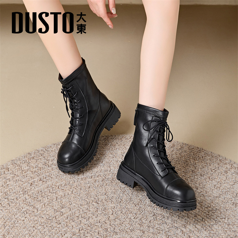大东官方巨好看马丁靴女款2025新款冬季加绒英伦风靴子黑色短靴女