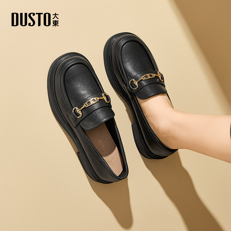 大东官方英伦风乐福鞋女2025新款秋冬百搭小皮鞋一脚蹬通勤单鞋女