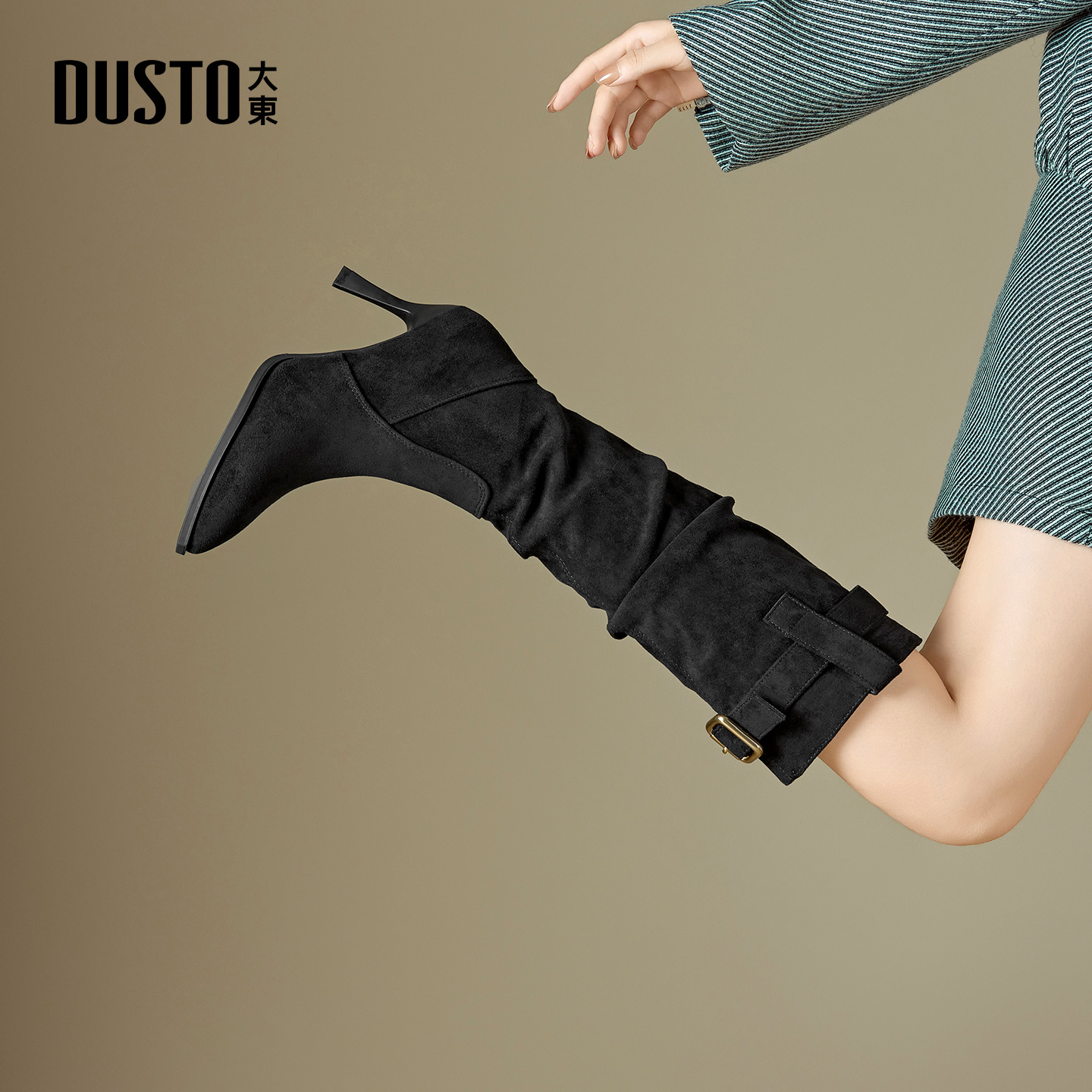 大东官方巨好看长筒靴女2025新款秋冬气质尖头长靴小个子靴子女款