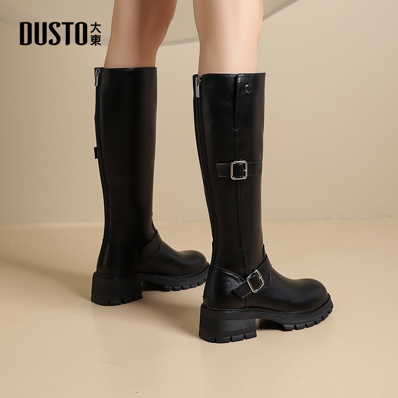 大东官方骑士靴女2025新款冬季超火爆款复古长靴厚底西部靴长筒靴
