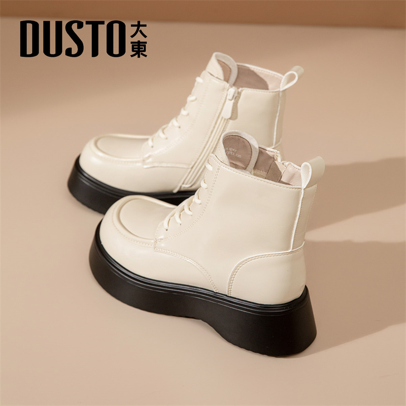 大东官方短筒马丁靴女2025新款秋冬小个子增高短靴白色配裙子靴子
