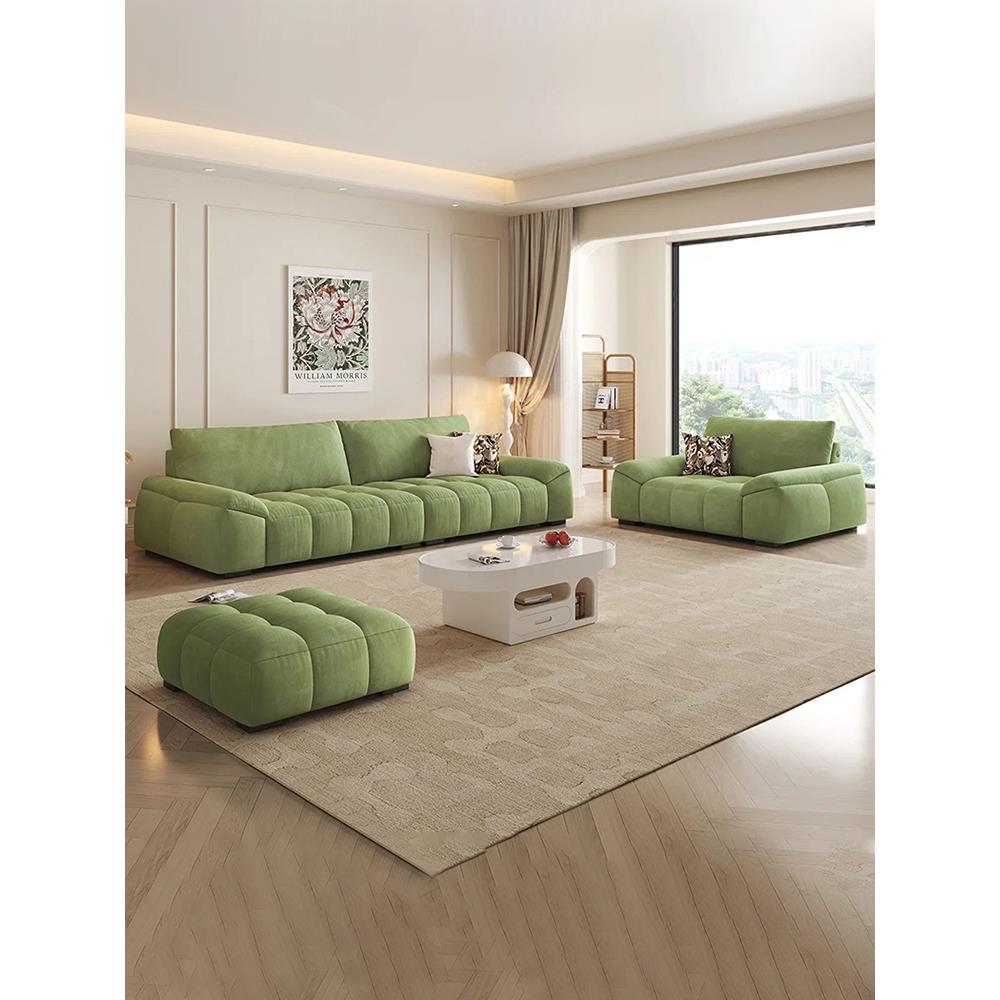 欧式奶油风格小户型泡芙沙发出租屋客厅简约现代科技布绒布艺直排