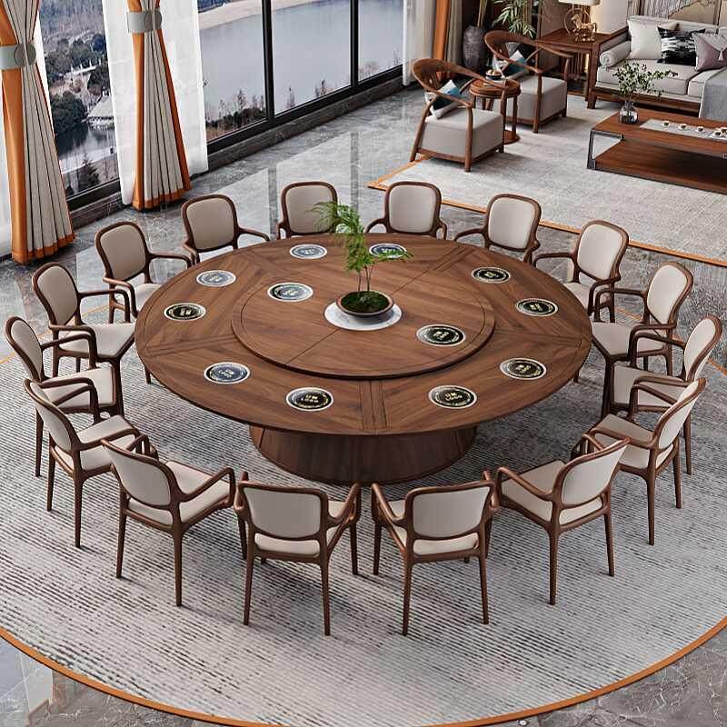 火锅桌子电磁炉一体一人一锅酒店会所包厢电动转盘大圆桌餐桌20人