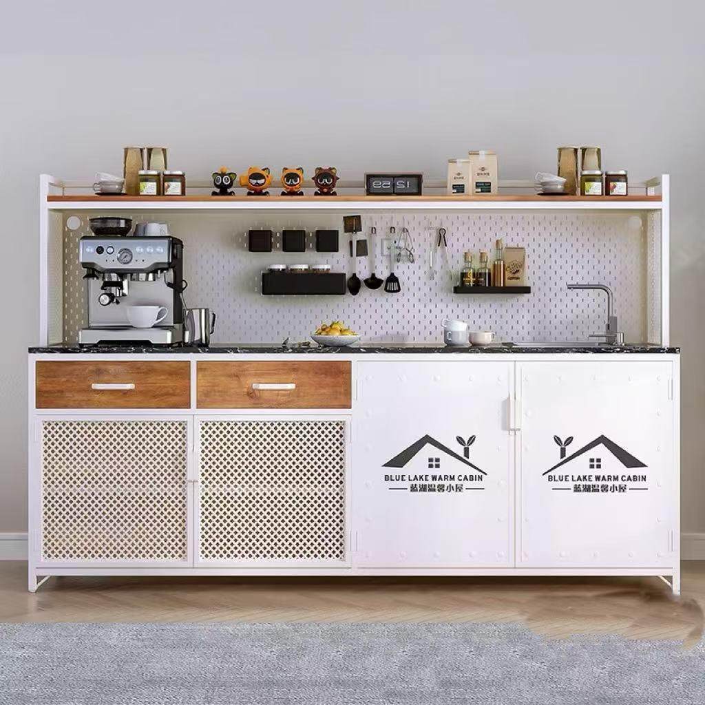 办公室水吧台一体柜餐边柜靠墙公司茶水柜咖啡柜洗手池操作台柜