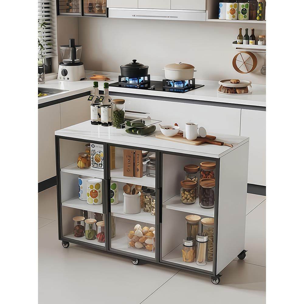 蜂窝铝合金厨房置物柜岩板切菜桌多功能操作台可移动储物餐边柜子