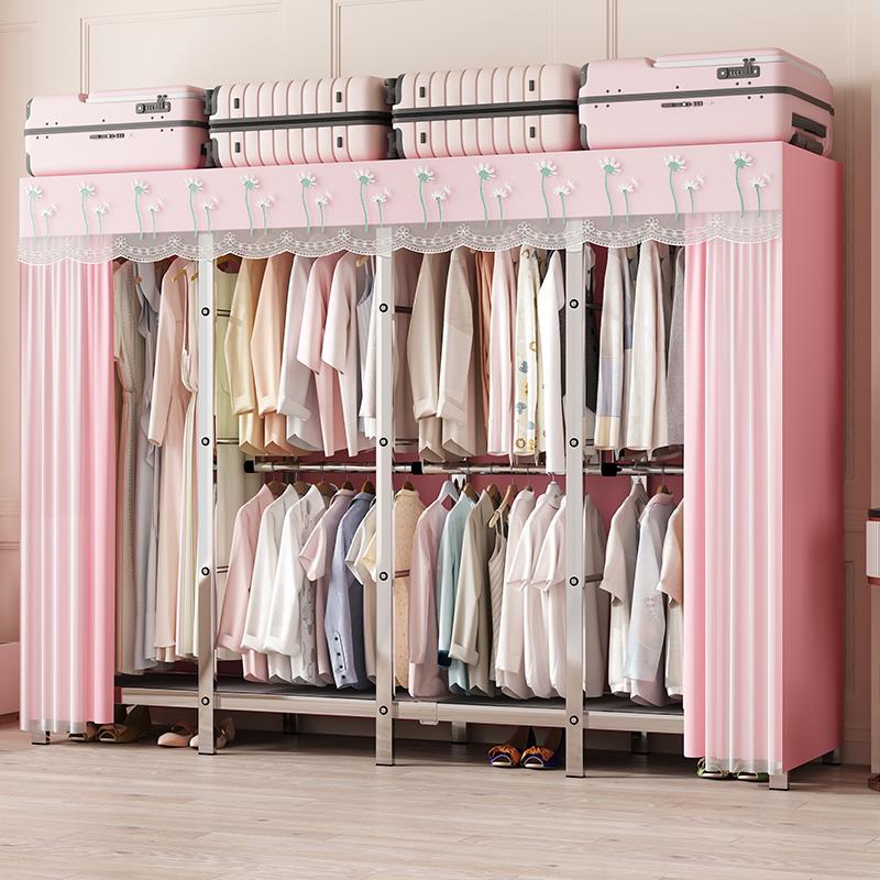 全挂式衣柜大容量满挂上下两层挂长大衣不锈钢家用出租房组装宿舍