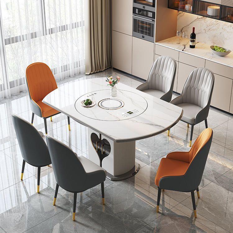 岩板餐桌带暖菜板电动转盘电磁炉多功能伸缩可变圆桌智能语音控制