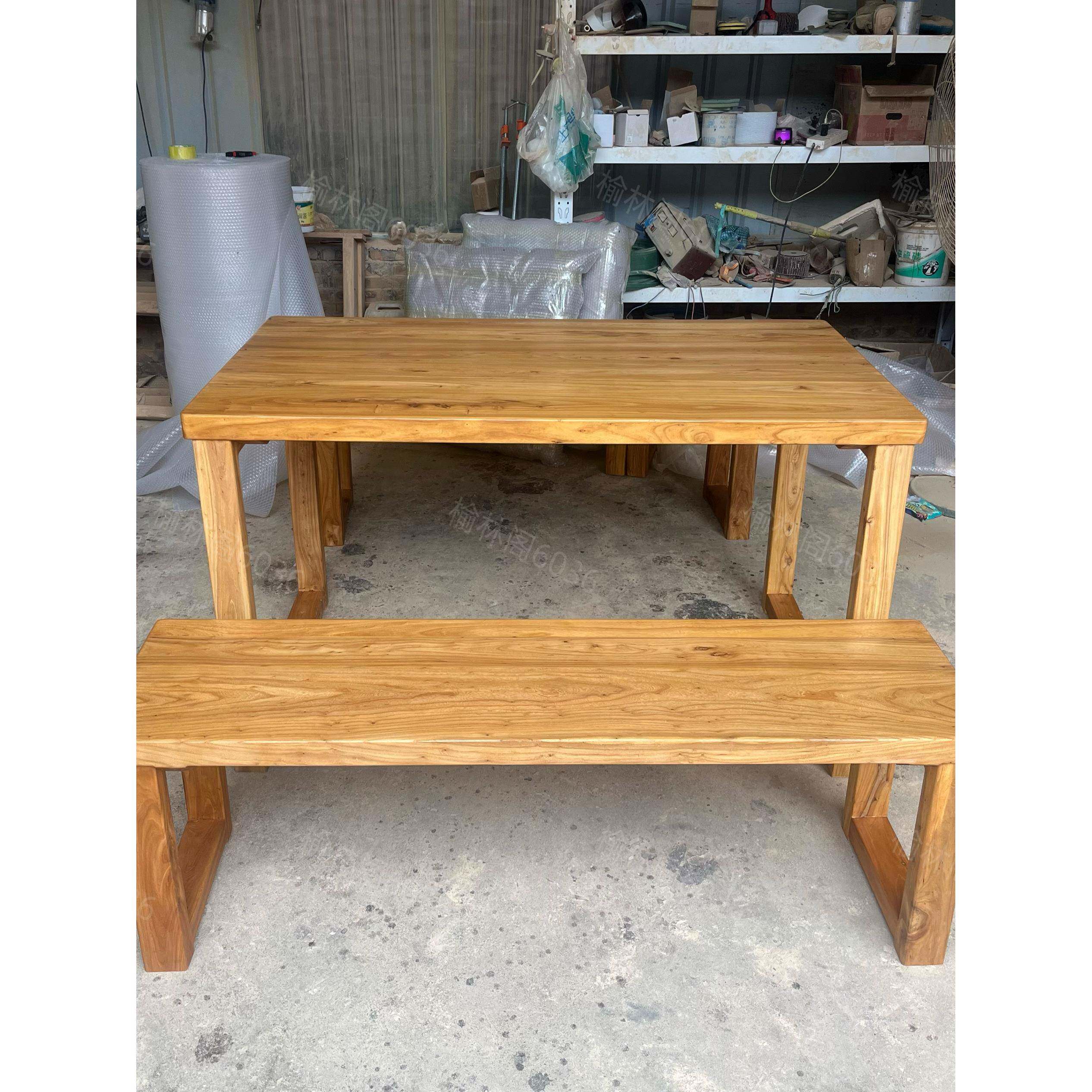 老榆木电脑桌大板桌会议桌简约办公桌实木书桌民宿桌靠墙餐桌茶桌