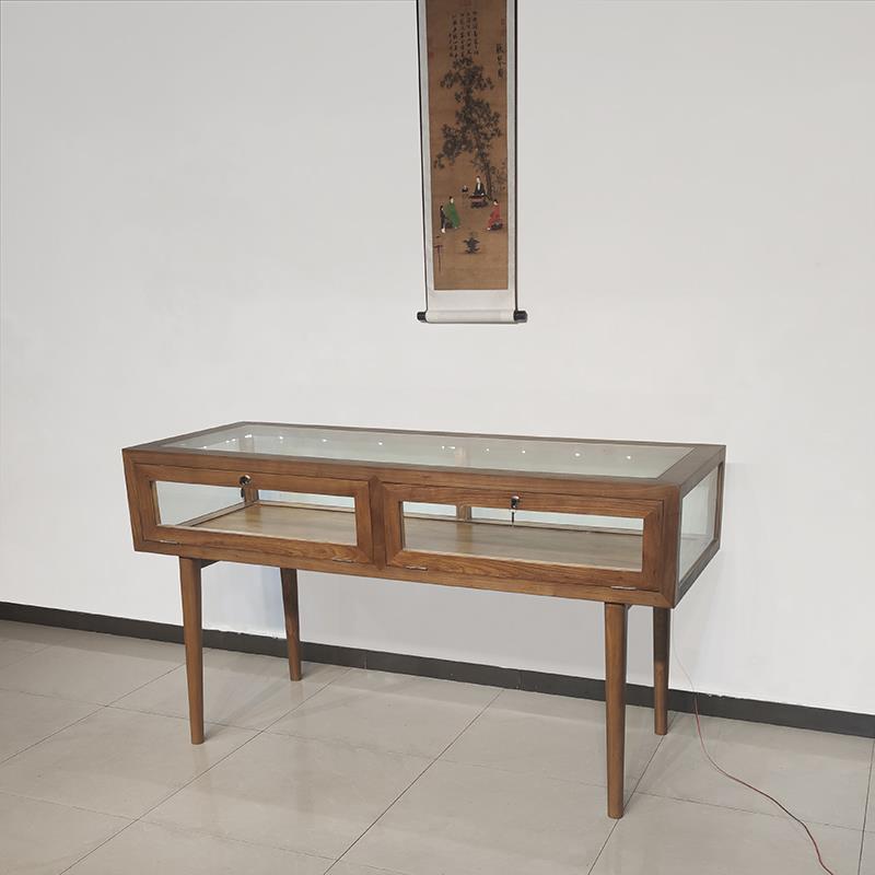新中式实木珠宝玻璃柜台首饰品展示柜带灯光定做精品文玩玉器货柜