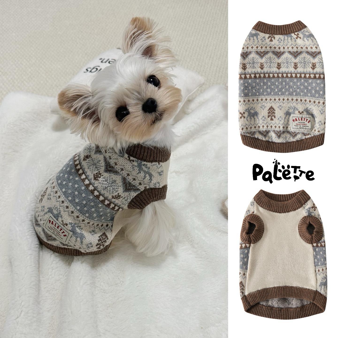 PalettePet秋冬宠物服装猫咪狗狗网红圣诞民族风拼色针织无袖毛衣