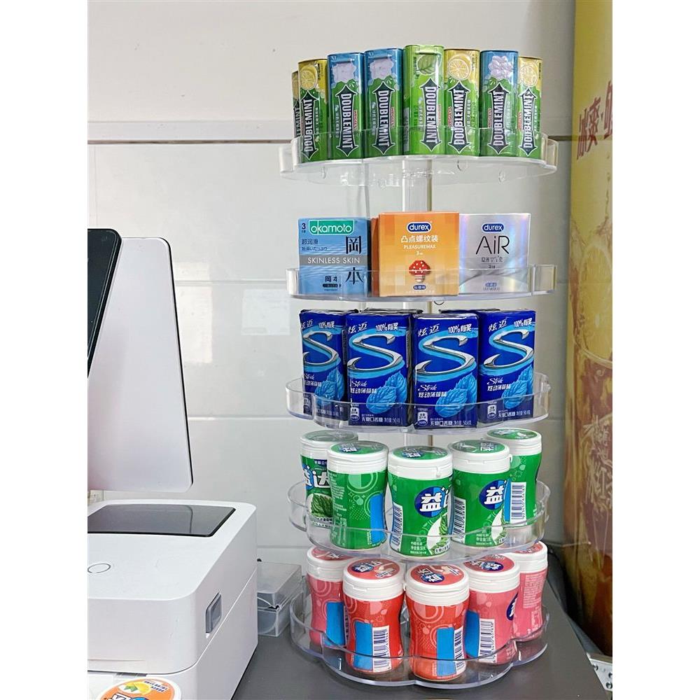 便利店口香糖旋转陈列架透明旋转指甲油架超市多层透明旋转展示架