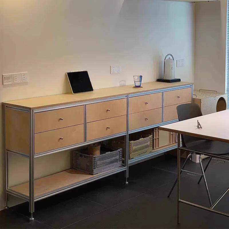 中古铝型材实木展示柜家用陈列餐边柜储物柜可移动置物柜文件柜子