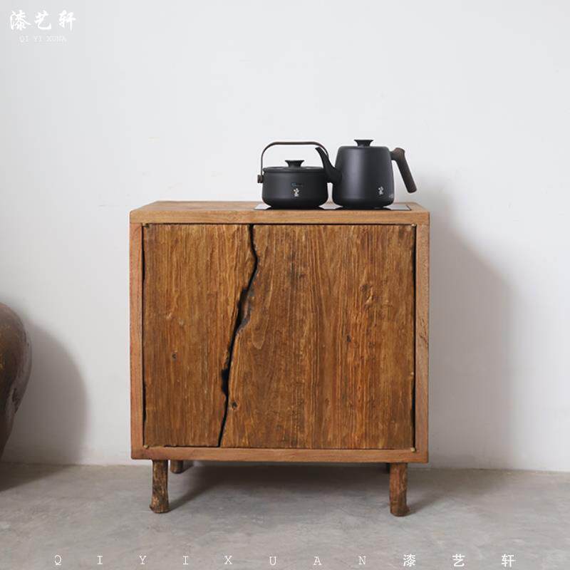 侘寂风茶水柜实木茶水台茶边柜侧柜边几茶室烧水壶一体柜水桶柜