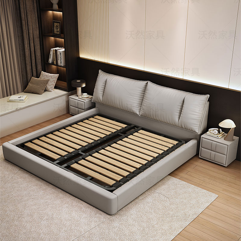 穗宝意式极简真皮床2025新款高端大气主卧室大床现代简约软包储物