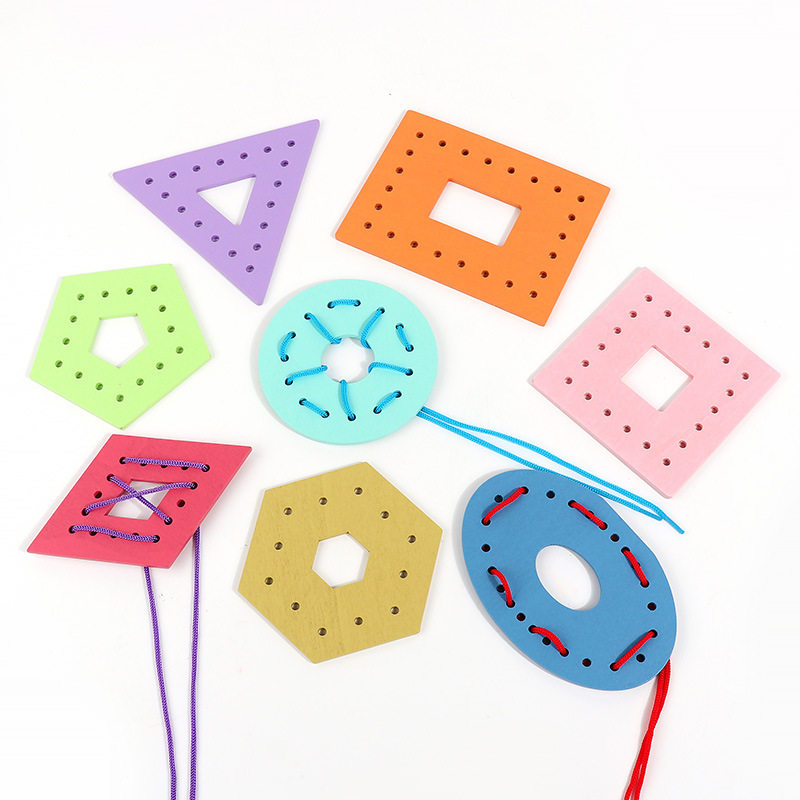 德国木制儿童精细动作训练几何积木穿线板穿绳玩具 早教益智串珠