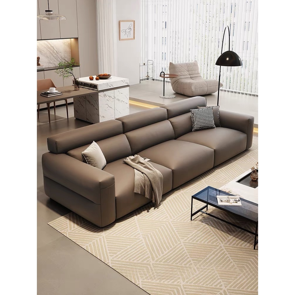 穗宝佛山意式极简小黑牛高端真皮沙发方块直排客厅头层牛皮豆腐块