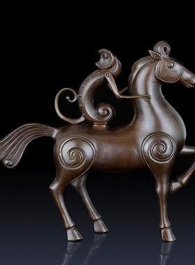 纯黄铜马上封侯摆件铜猴骑马摆件办公室装饰品客厅饰品铜马上猴