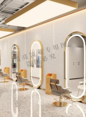 理髲店镜台网红美容美发镜子潮款壁挂式LED触摸镜发廊专用剪发镜