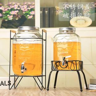 冷水壶家用超大容量玻璃罐自助饮料桶商用果汁罐带龙头可乐桶 新品