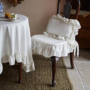 偏爱集法式椅垫靠垫亚麻坐垫薄款荷叶边覆古茶椅垫防滑餐桌椅子垫