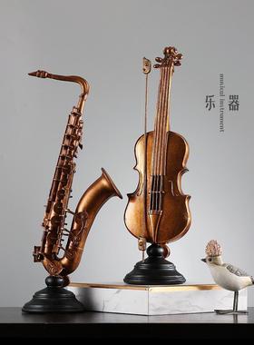小提琴复古乐器摆件欧式创意家居饰品红酒架书架酒柜客厅桌面摆设