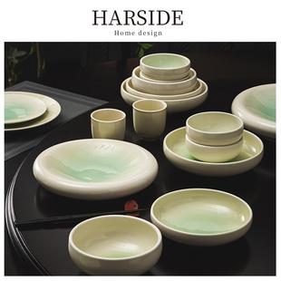 HARSIDE 家用精致高端 釉下彩陶瓷餐具青绿渐变中式 简约碗碟盘套装