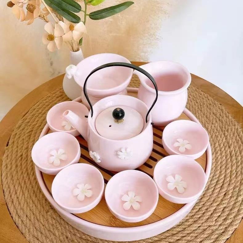 一品仟堂女士2024新款茶具粉色套装家用陶瓷提梁壶下午茶茶壶茶杯