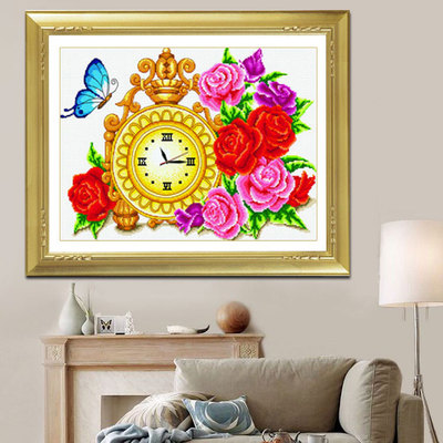 映美刺绣十字绣2025新款线绣时钟钟表闹钟挂钟适合餐厅卧室挂的蝴