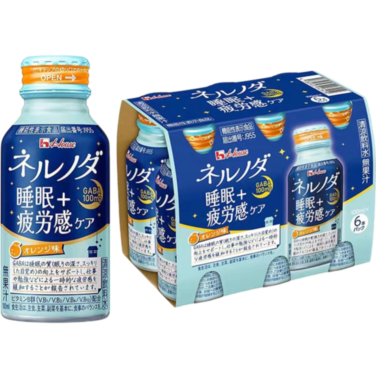 6瓶 日本本土款House好侍GABA改善深度睡眠疲劳感饮料100ml橙子味
