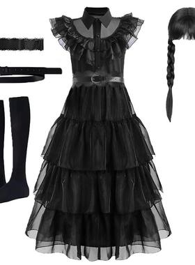 Girls Black Wednesday Addams Costume Party Cosplay Halloween