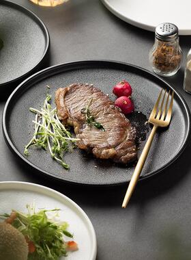 Marble Ceramic Plate Black Striped Round Steak Dinner Plates