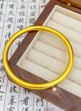 金店同款沙金999古法传承素圈手镯叠戴莲花实心镯子结婚饰品礼物