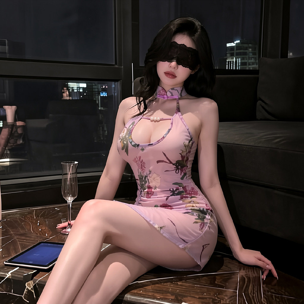 衣服禁欲系纯欲睡衣女qqny旗袍制服短裙性感包臀修身印花少女风
