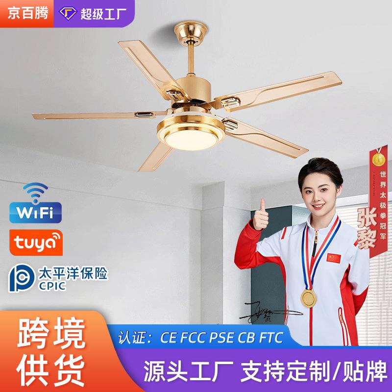 现代简约变频风扇灯家用餐厅客厅灯卧室智能遥控灯扇一体吊扇灯