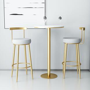 北欧金属酒吧高脚桌椅组合现代奶茶店金色休闲吧凳高脚吧台桌椅