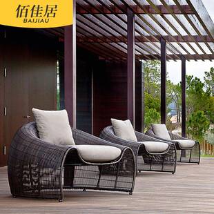 北欧户外编藤沙发组合别墅民宿茶几双人现代藤条竹藤沙发椅单人