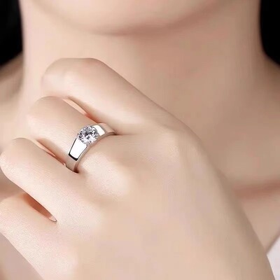 GIA天然钻石PT950铂金戒指1克拉钻戒男四爪真钻婚戒结婚情人节