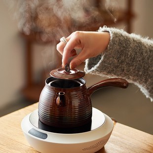 煮茶壶罐罐茶家用室内烤茶罐煮奶罐陶瓷煮茶器电陶炉碳炉侧把