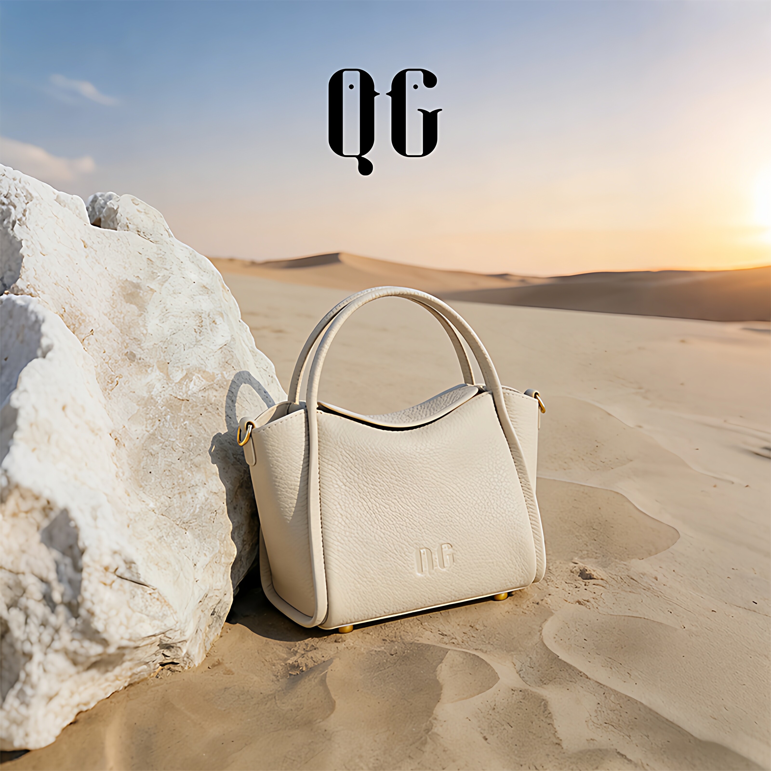 【伴珀】QG新款头层牛皮手提斜挎包菜篮子元宝包水桶包女