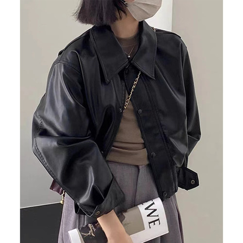 黑色机车皮衣外套女2024秋新款美式复古夹克