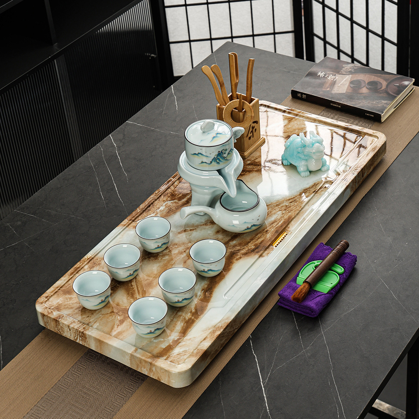 轻奢新中式简约奢石长方形茶盘