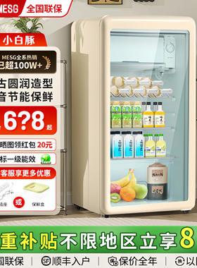 德国MESG复古冰吧家用小型冷藏保鲜柜办公室透明冰箱静音一级能效