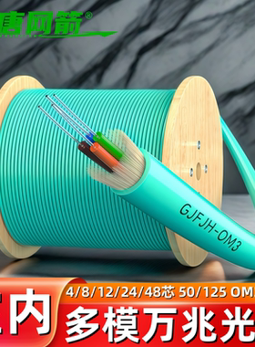 大唐网箭 万兆多模OM3室内12芯光缆50/125um尾缆集数软GJFJH4芯6芯8芯24芯48芯入户OM4光纤线0.9mm紧包束状