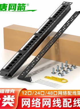 大唐网箭 cat6六类24口48口网线网络打线配线架 cat5e超五类配线机架式非屏蔽千兆网络工程镀金