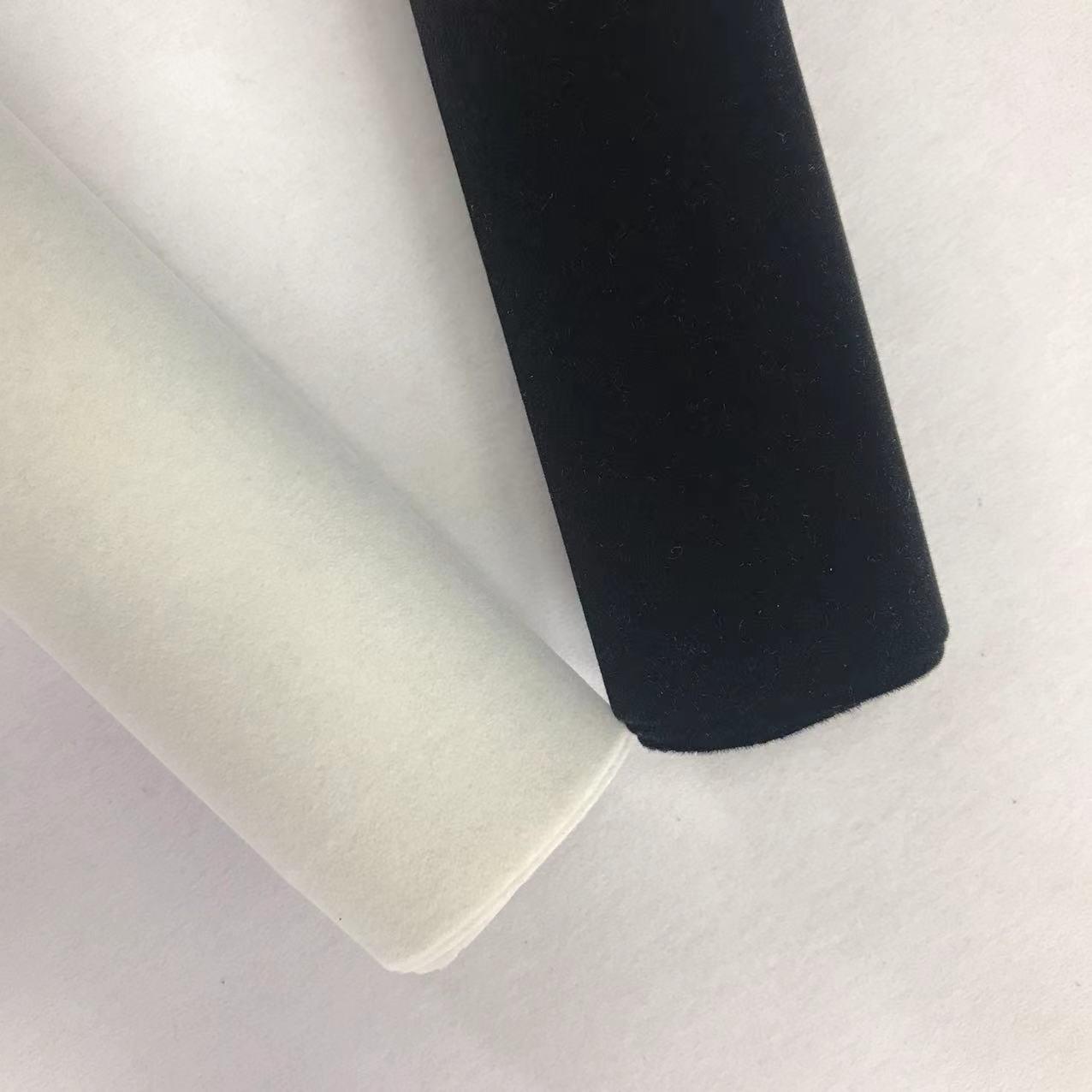 工厂直销加密黑色水刺底长毛植绒布首饰盒包装盒内衬自粘背胶绒布