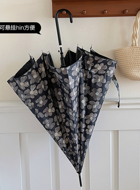 msho禁欲系高颜值黑花晴雨伞upf50+长柄伞女折叠防晒紫外线太阳伞